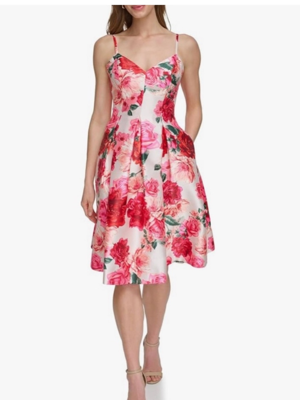 Eliza J White and Pink Floral Fit-and-Flare Midi Dress 12